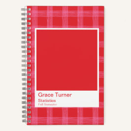 Red and Pink Illustrated Plaid Notebook Notitieboek