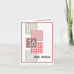 Red and Sage Stippen en Gingham - 16e verjaardag Kaart