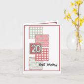 Red and Sage Stippen en Gingham - 20e verjaardag Kaart (Gele Bloem)
