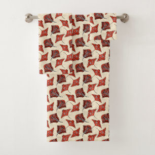 Red and Sand Tribal Stingrays Bad Handdoek