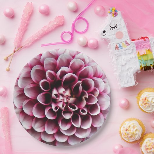 Red and White Ball Dahlia Floral Papieren Bordje (Feest)