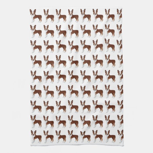 Red and White Boston Terrier Cartoon Dog Pattern Theedoek (Verticaal)