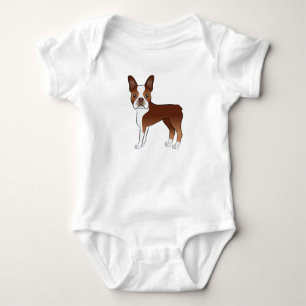 Red and White Boston Terrier Cartoon Dog Tekening Romper