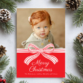 Red and White Bow Flat Christmas Photo Card Feestdagenkaart