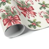 Red and White Candy Cane Ribbon Christmas Pattern Cadeaupapier (Rol Hoek)