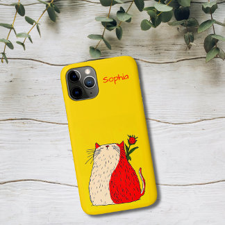 Red and White Cat with Flower iPhone 11 Pro Hoesje