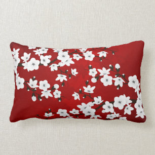 Red and White Cherry Blossom Asia Floral Kussen