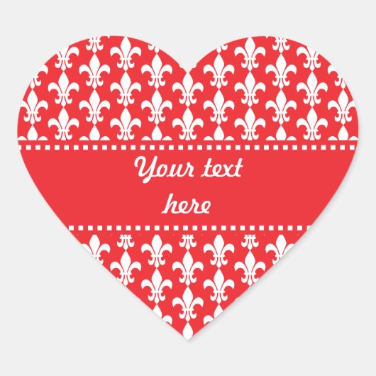 Red and White Fleur de Lis Pattern Hart Sticker (Voorkant)