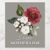 Red and White Floral Bouquet Moederdag Wijn Etiket (Enkel label)