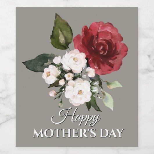 Red and White Floral Bouquet Moederdag Wijn Etiket (Enkel label)