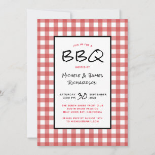 Red and White Gingham BBQ Picnic Party Kaart