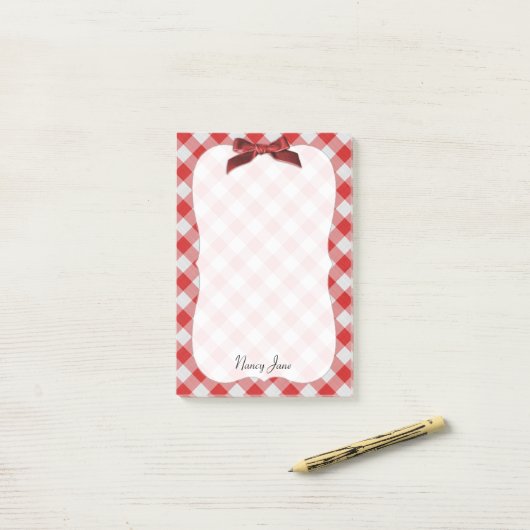 Red and White Gingham Check Pattern Gepersonalisee Post-it® Notes (Op bureau)