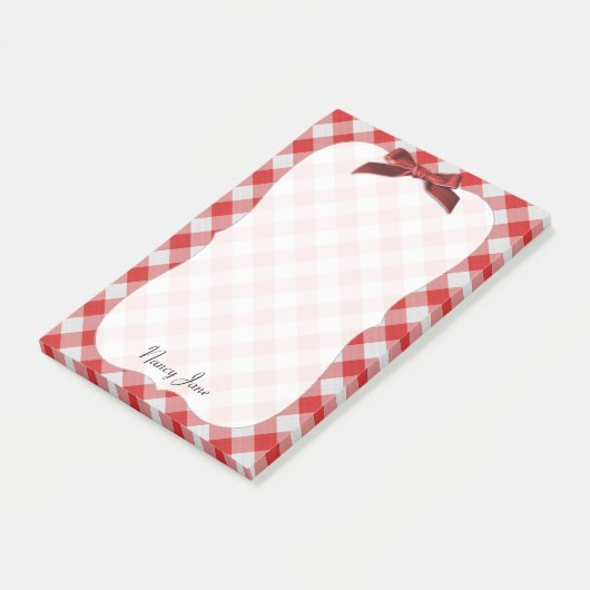 Red and White Gingham Check Pattern Gepersonalisee Post-it® Notes (Schuin)