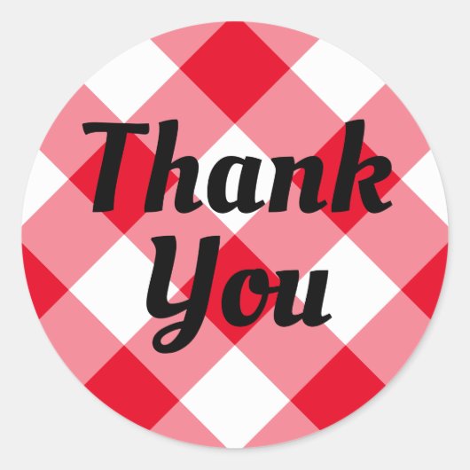 Red and White Gingham Dank je Ronde Sticker (Voorkant)