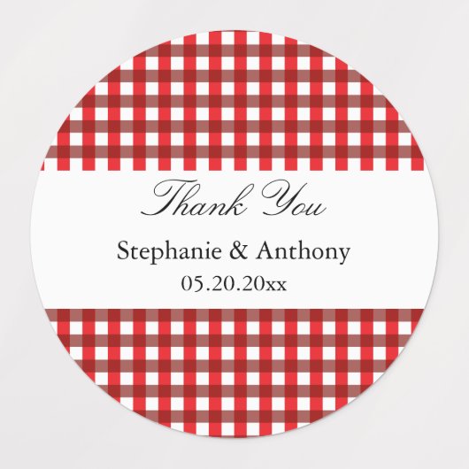 Red and White Gingham Pattern Barbeque Bedankt Labels (Design 1)