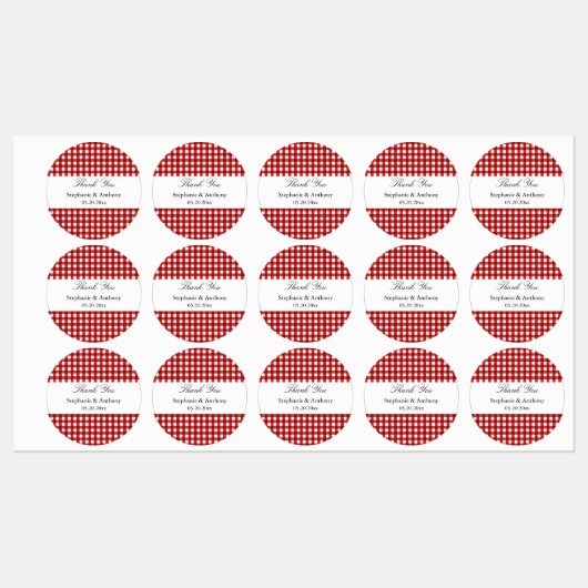 Red and White Gingham Pattern Barbeque Bedankt Labels (Vel)