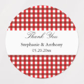 Red and White Gingham Pattern Barbeque Bedankt Labels (Design 1)