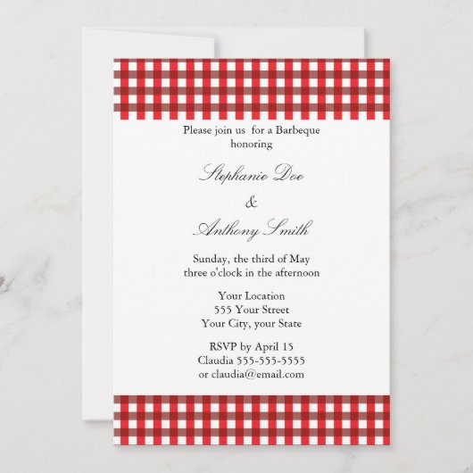 Red and White Gingham Pattern Barbeque Kaart (Voorkant)