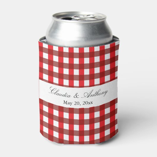 Red and White Gingham Pattern Barbeque Wedding Blikjeskoeler (Blikje Voorkant)