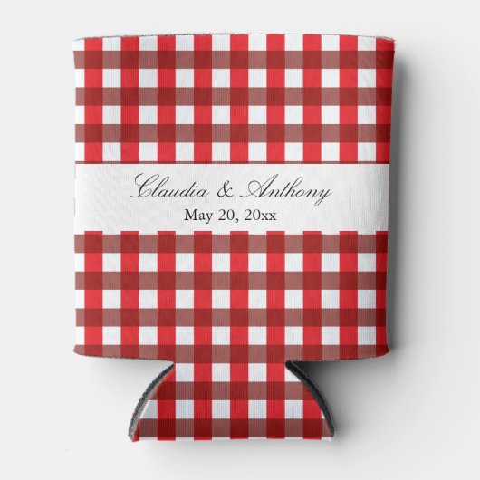 Red and White Gingham Pattern Barbeque Wedding Blikjeskoeler (Voorkant)