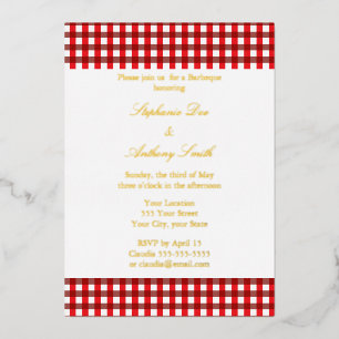Red and White Gingham Pattern Barbeque Wedding Folie Uitnodiging