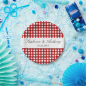 Red and White Gingham Pattern Barbeque Wedding Papieren Bordje (Feest)