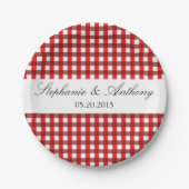 Red and White Gingham Pattern Barbeque Wedding Papieren Bordje (Voorkant)