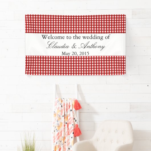 Red and White Gingham Pattern Barbeque Wedding Spandoek (Insitu)