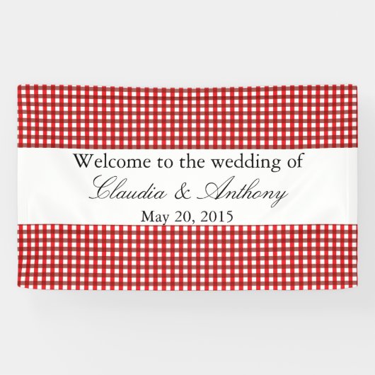 Red and White Gingham Pattern Barbeque Wedding Spandoek (Horizontaal)