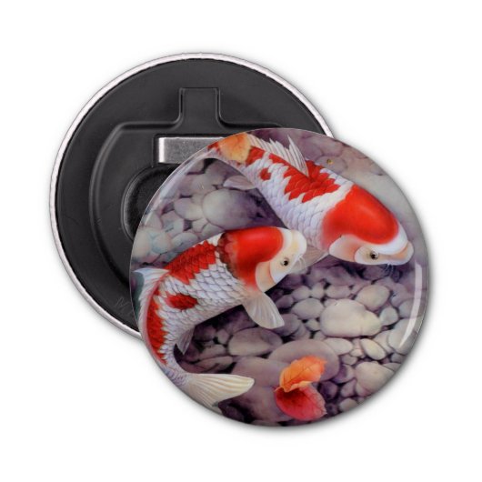 Red and White Koi Fish Pond Button Flesopener (Voorkant)
