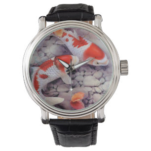 Red and White Koi Fish Pond Horloge