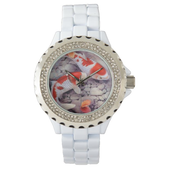 Red and White Koi Fish Pond Horloge (Voorkant)