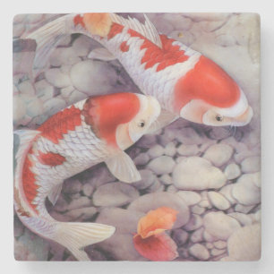 Red and White Koi Fish Pond Stenen Onderzetter