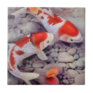 Red and White Koi Fish Pond Tegeltje