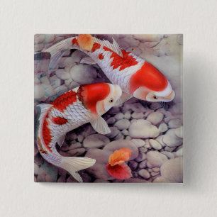 Red and White Koi Fish Pond Vierkante Button 5,1 Cm