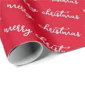 Red And White Merry Christmas Custom Text Template Cadeaupapier (Rol Hoek)