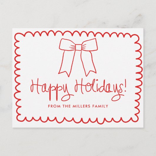 Red and White Minimalist Happy Holidays Bow Briefkaart (Voorkant)