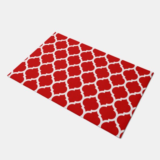 Red and White Moroccan Quatrefoil Pattern Deurmat (Schuin)