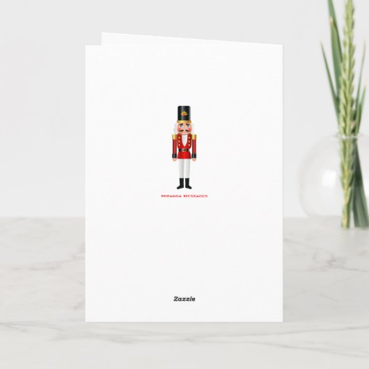 Red and White Nutcracker on Faux Gold Personalize Feestdagen Kaart (Achterkant)