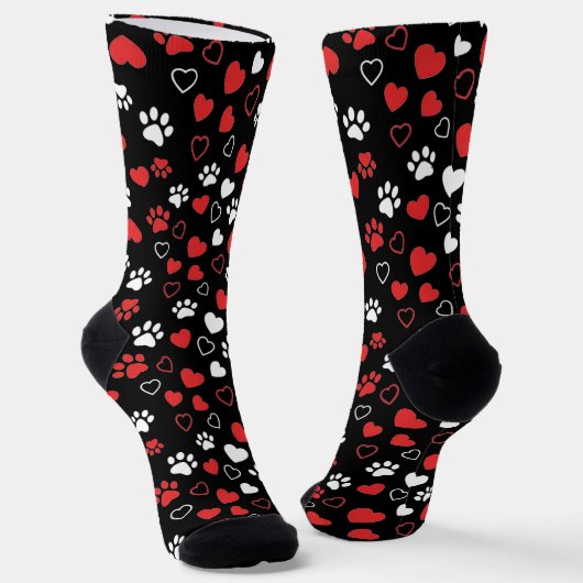 Red and White Paw Print and Heart Pattern Socks Sokken (Gebogen)