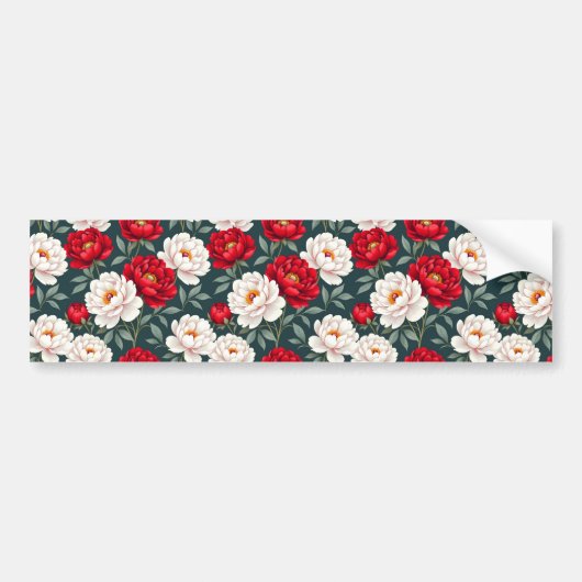 Red and white peony flowers bumpersticker (Voorkant)