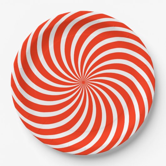 Red and White Peppermint Candy Holiday Paper Plate Papieren Bordje (Voorkant)