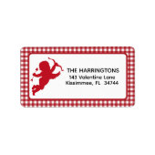 Red and White Plaid Gingham Valentine Cupid Etiket (Voorkant)