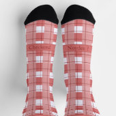 Red and White Plaid, Text on Foot Sokken (Top)