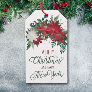 Red and White Poinsettia Bouquet Holiday Cadeaulabel
