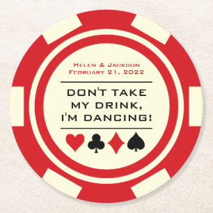 Red and White Poker Chip Ik ben dansende Drink Ronde Kartonnen Onderzetter