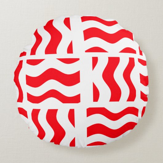 Red and White Pouf Style Round Throw Pillow Rond Kussen (Voorkant)
