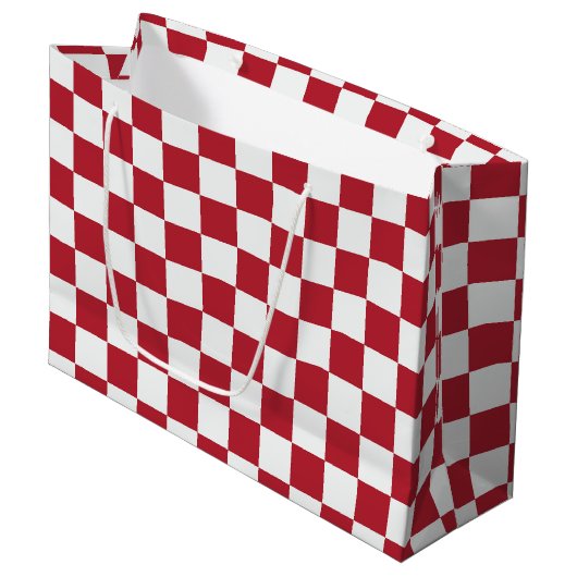 Red and White Retro Check Holiday Groot Cadeauzakje (Voorkant Gekanteld)