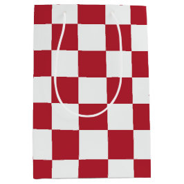 Red and White Retro Check Holiday Medium Cadeauzakje