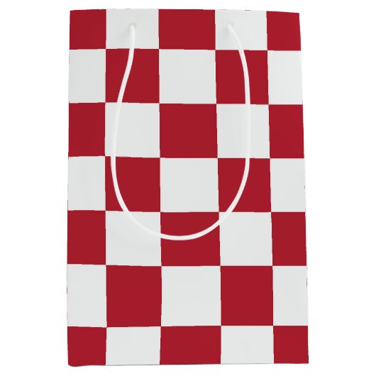 Red and White Retro Check Holiday Medium Cadeauzakje (Voorkant)